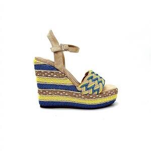 NEW EXE women's naomi 958 wedge sandal in blue/yellow multi